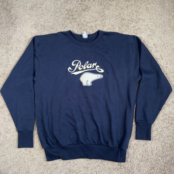 Vtg Ebbets Field Flannels Cerveceria Polar Bear Navy Sweater 2XL Stretch USA - Picture 1 of 9